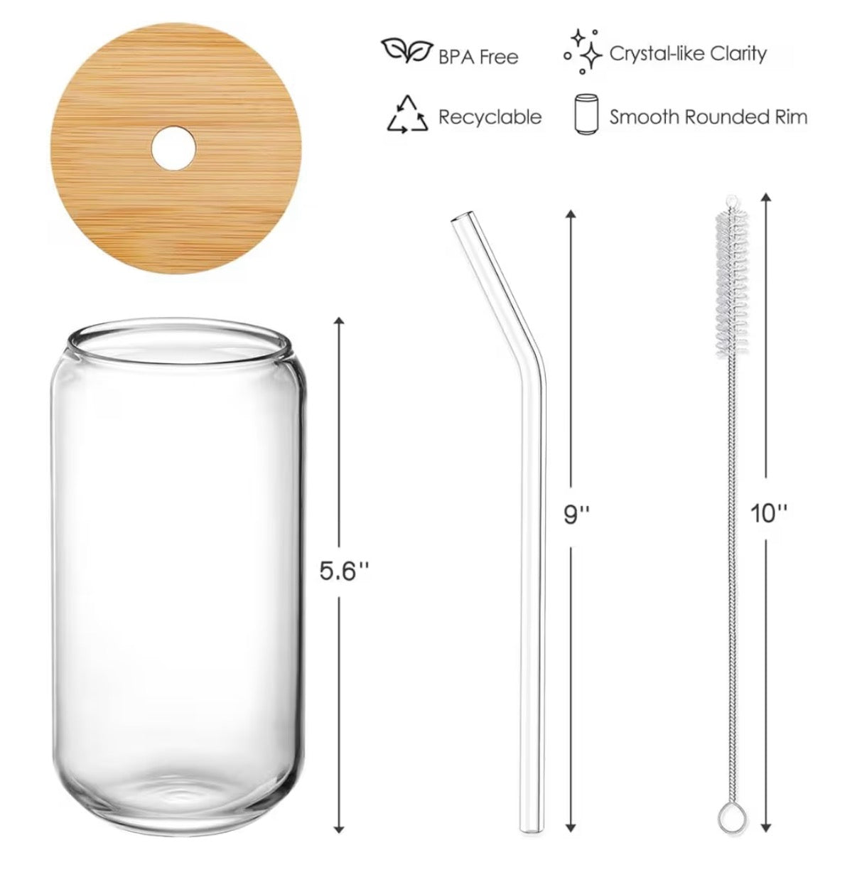Glass Cup with Bamboo Lid and Straw