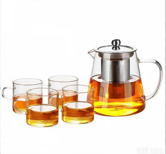 Glass Teapot Set with Infuser &4 Cups