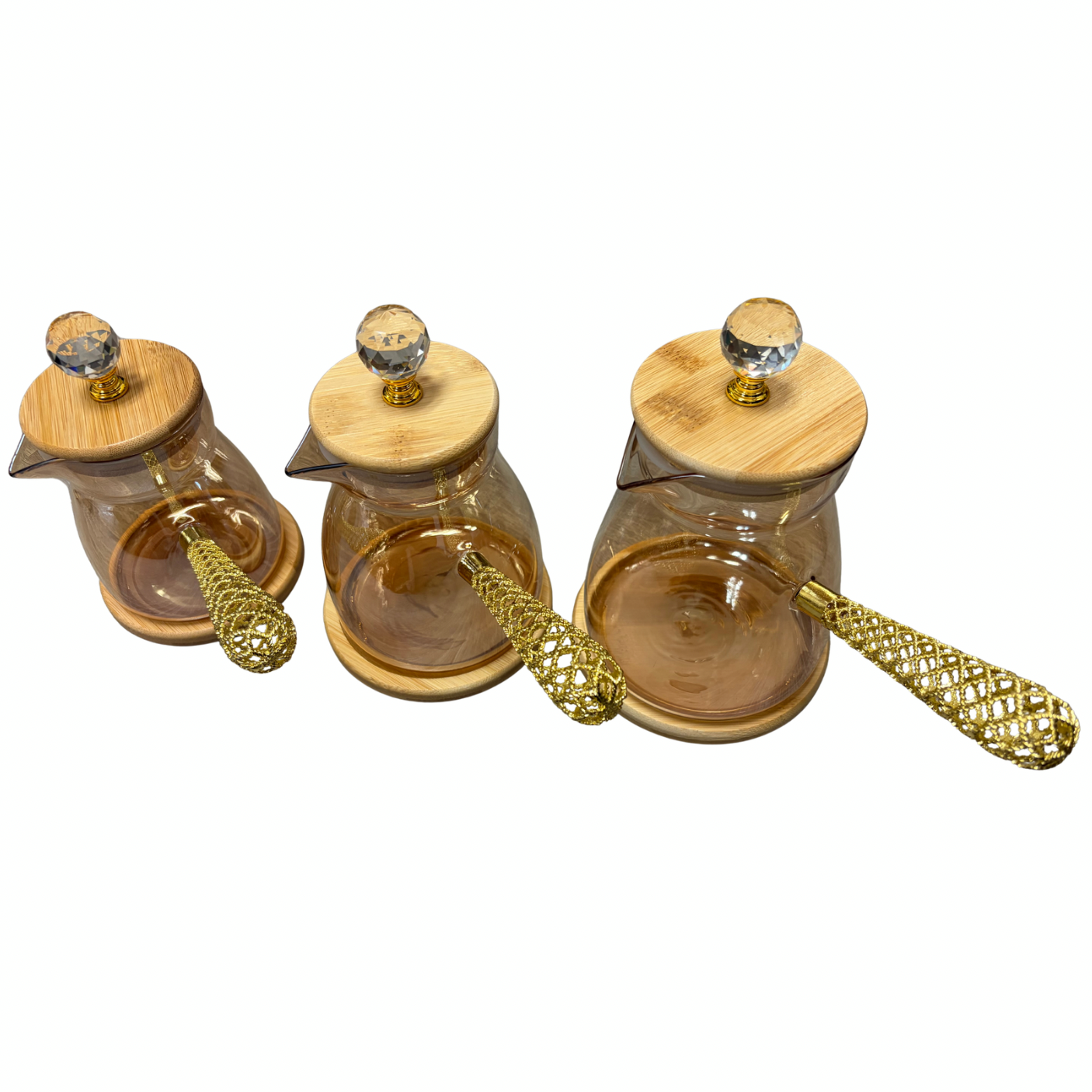 Golden Handle Glass Teapot with Wooden Lid & Coaster