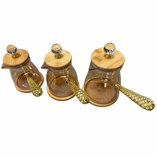 Golden Handle Glass Teapot with Wooden Lid & Coaster